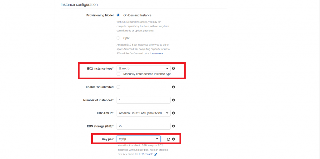 Choose ECS configuration for creating ECS cluster