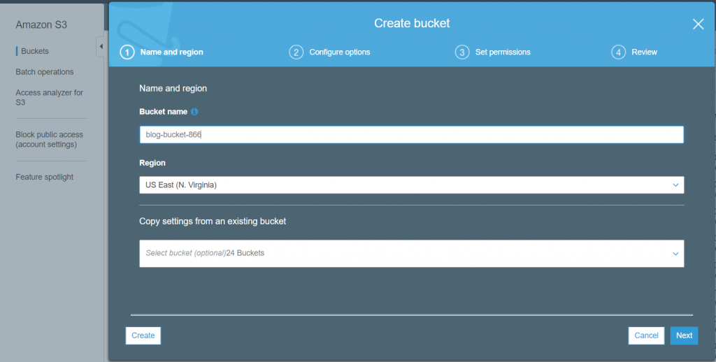 Create an S3 Bucket to upload the packaged NodeJS application build as zip file